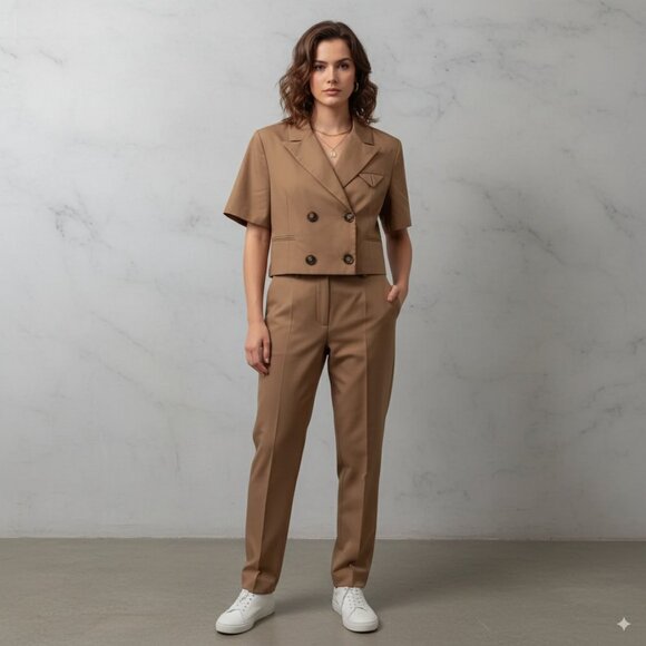 J.ING Jing Double Breasted Short Sleeve Crop Blazer Jacket with Collar NWT - Picture 1 of 5
